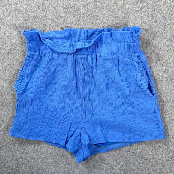 Lush High Rise Paperbag Shorts Size Small Blue Gauzy Elastic Waist Pockets - Picture 1 of 6
